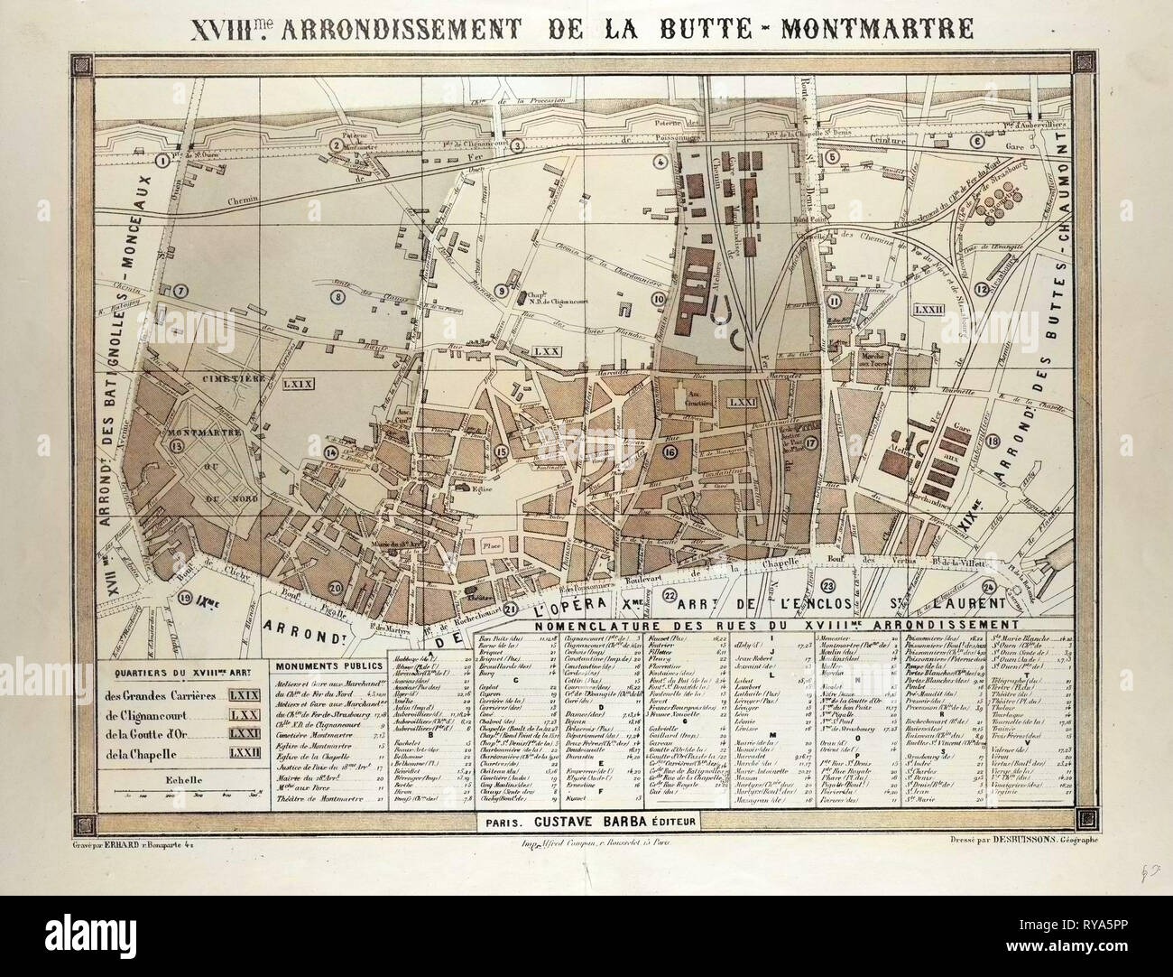 Karte von 18. Arrondissement de La Butte-Montmartre Paris Frankreich Stockfoto