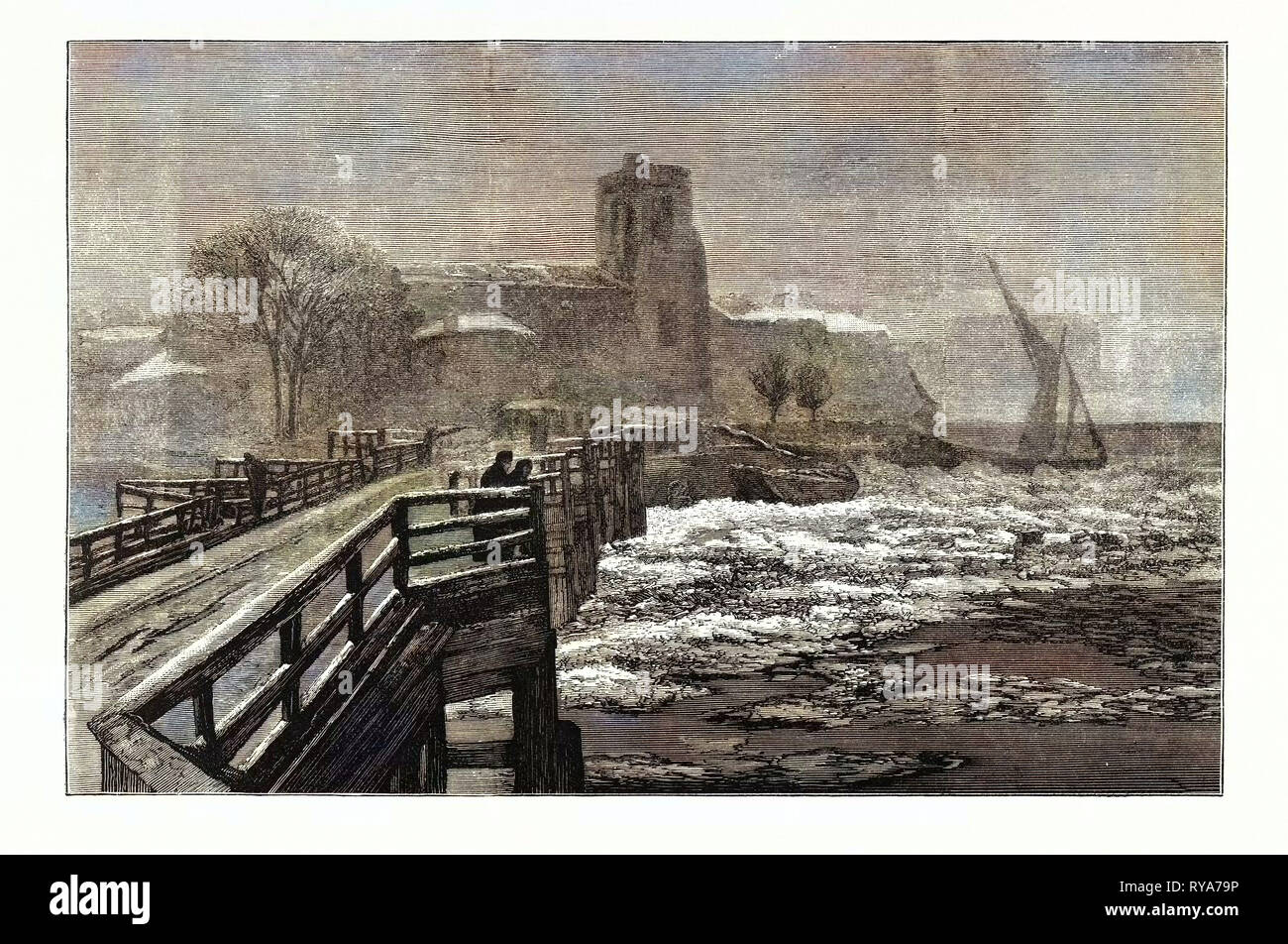 Putney Bridge, London, Weihnachten, 1879, nach einer Zeichnung von A. Severn. Großbritannien, Großbritannien, England, Europa, Großbritannien, Großbritannien, europäischen Stockfoto