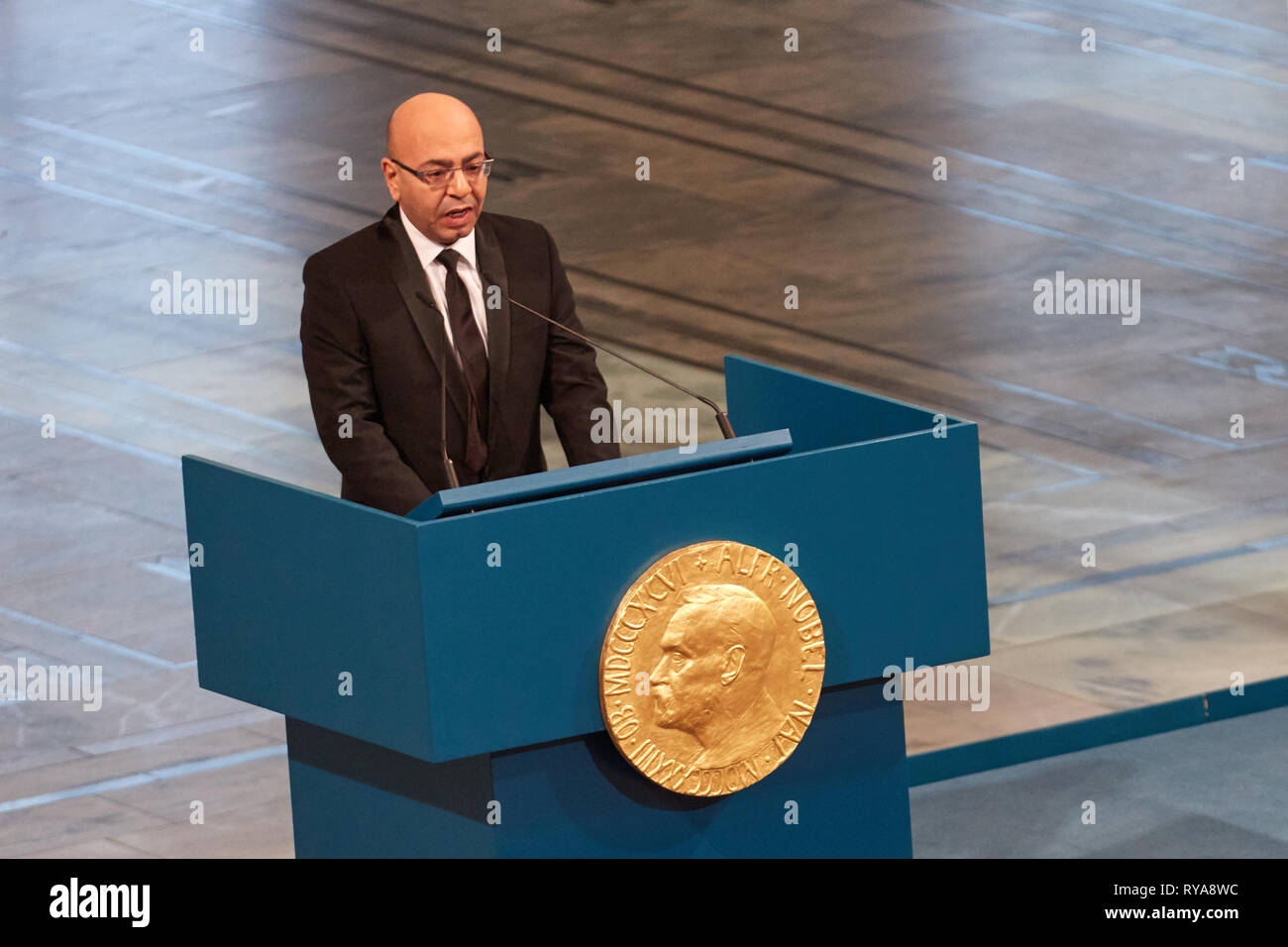 Mohamed Fadhel Anett ist der Präsident der Tunesischen Bestellung von Rechtsanwälten, einer der vier wichtigsten Organisationen in den nationalen Dialog Quartett und hier liefert seinen Nobelpreis Rede (Gonzales Foto/Stian S. Møller). Stockfoto