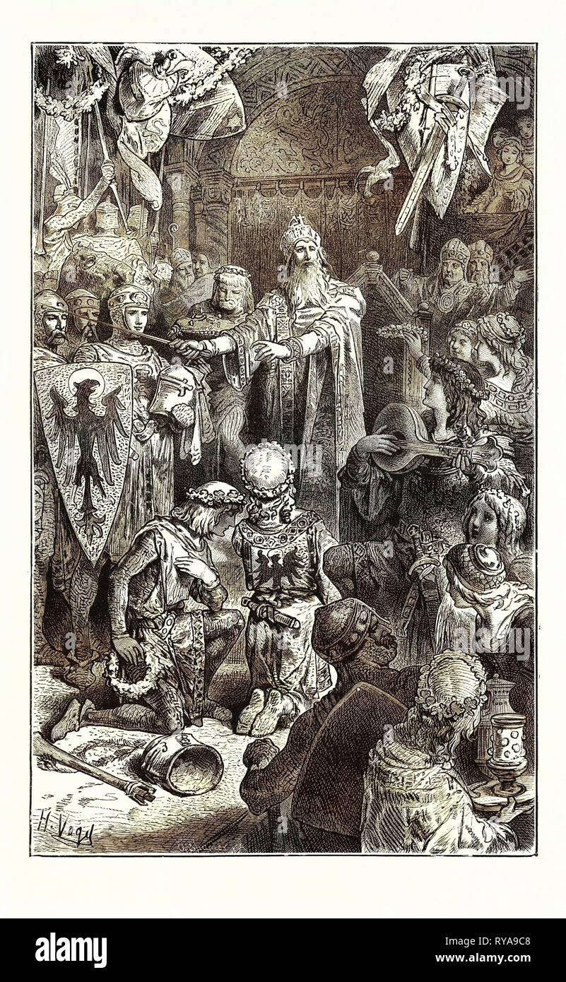 Der große Kaiser Friedrich Barbarossa hält seinen Hof in Mainz Stockfoto