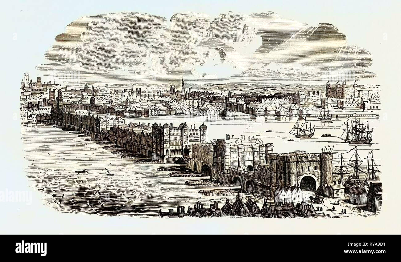 Alte London Bridge im 16. Jahrhundert Stockfoto