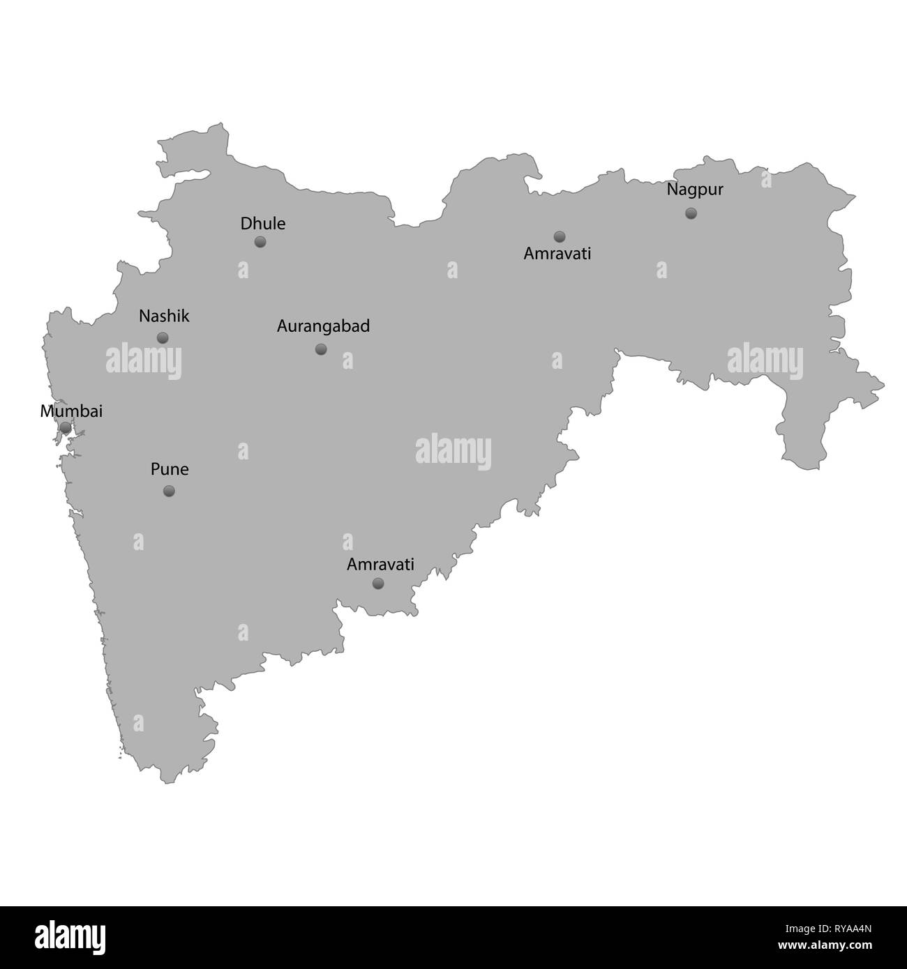 Hohe Qualität Karte von Maharashtra ist ein Zustand von Indien. Mit den wichtigsten Städten Lage Stock Vektor