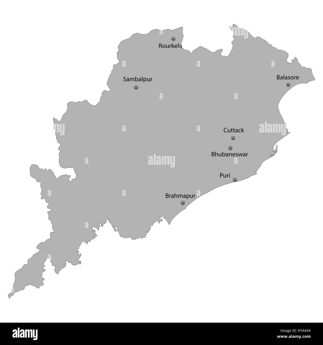 Hohe Qualität Karte von Odisha ist ein Zustand von Indien. Mit den wichtigsten Städten Lage Stock Vektor