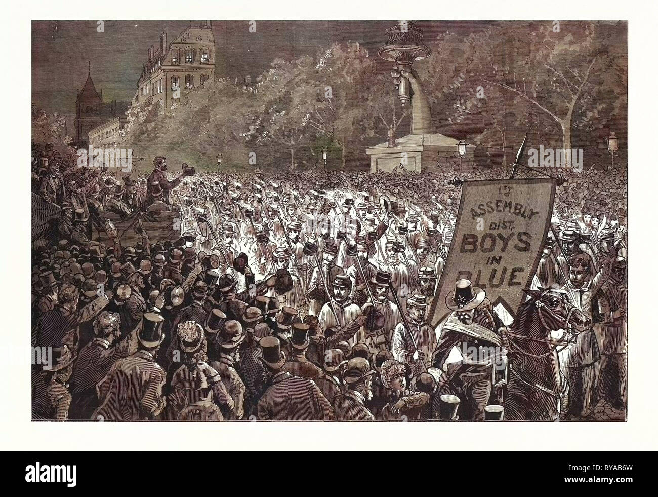 Republikanische Begeisterung in New York, der große Umzug Oktober 11, Politik, Politik, Politik, Kampagne, patriotische, Kupferstich 1880, US, USA, Nordamerika Stockfoto