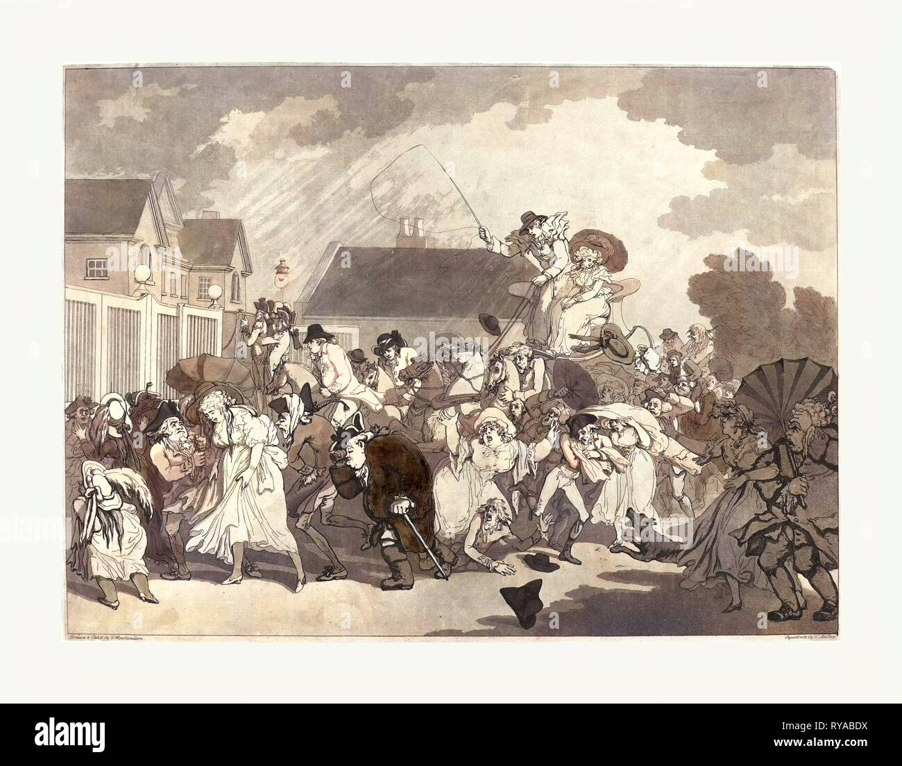 Thomas Rowlandson (British, 1756 1827), eine Bö in Hyde Park, 1791, Handkolorierte Radierung und Aquatinta Stockfoto