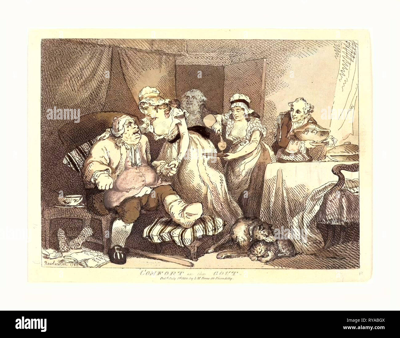 Komfort in der Gicht, 1785, Radierung, Hand-Colored Rosenwald Collection Stockfoto Komfort in der Gicht, 1785, Radierung, Hand-Colored Rosenwald Collection Stockfoto