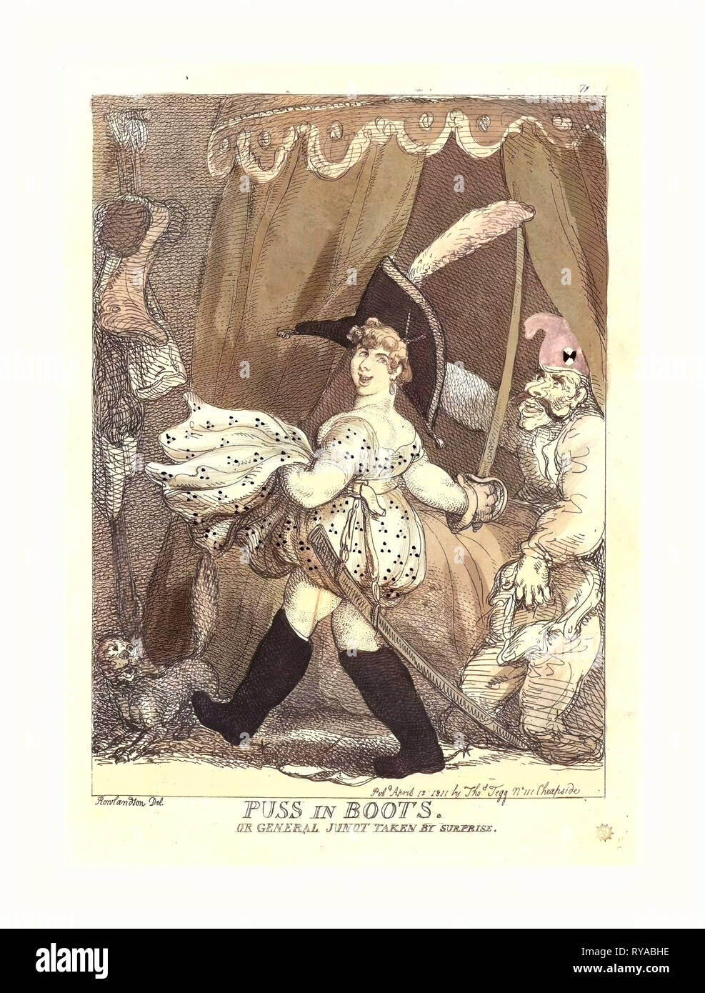 Der gestiefelte Kater, oder General Junot Überrascht, veröffentlicht 1811, Hand-Colored Ätzen, Rosenwald Collection Stockfoto Der gestiefelte Kater, oder General Junot Überrascht, veröffentlicht 1811, Hand-Colored Ätzen, Rosenwald Collection Stockfoto