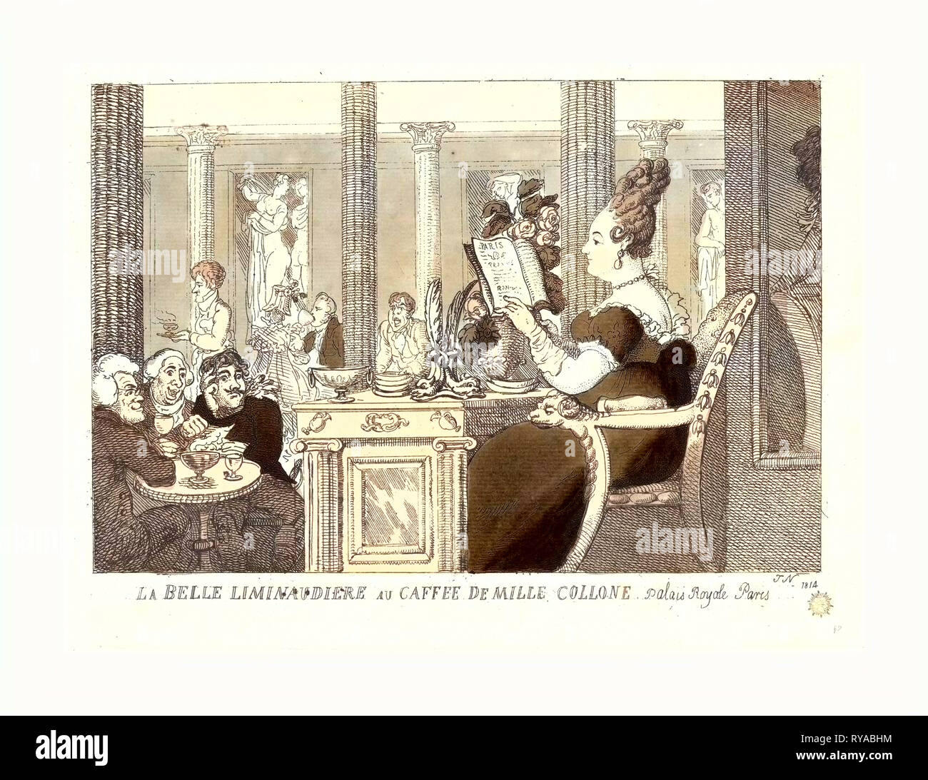 La Belle Limonaudiere Au Cafe Des Mille Colonnes, Palais Royal, Paris, 1814, Radierung, Hand-Colored Rosenwald Collection Stockfoto