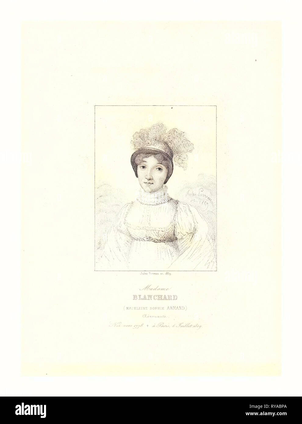 Madame Blanchard (Madeleine Sophie Armand) Französischer Aeronaut, Jules Porreau, Sc., 1859 Stockfoto