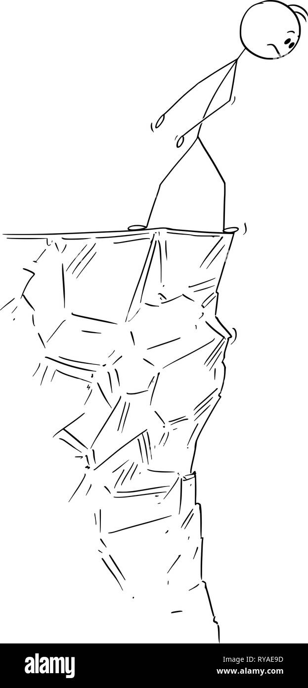 Cartoon von Mann oder Geschäftsmann auf der Suche über den Rand der Klippe Stock Vektor