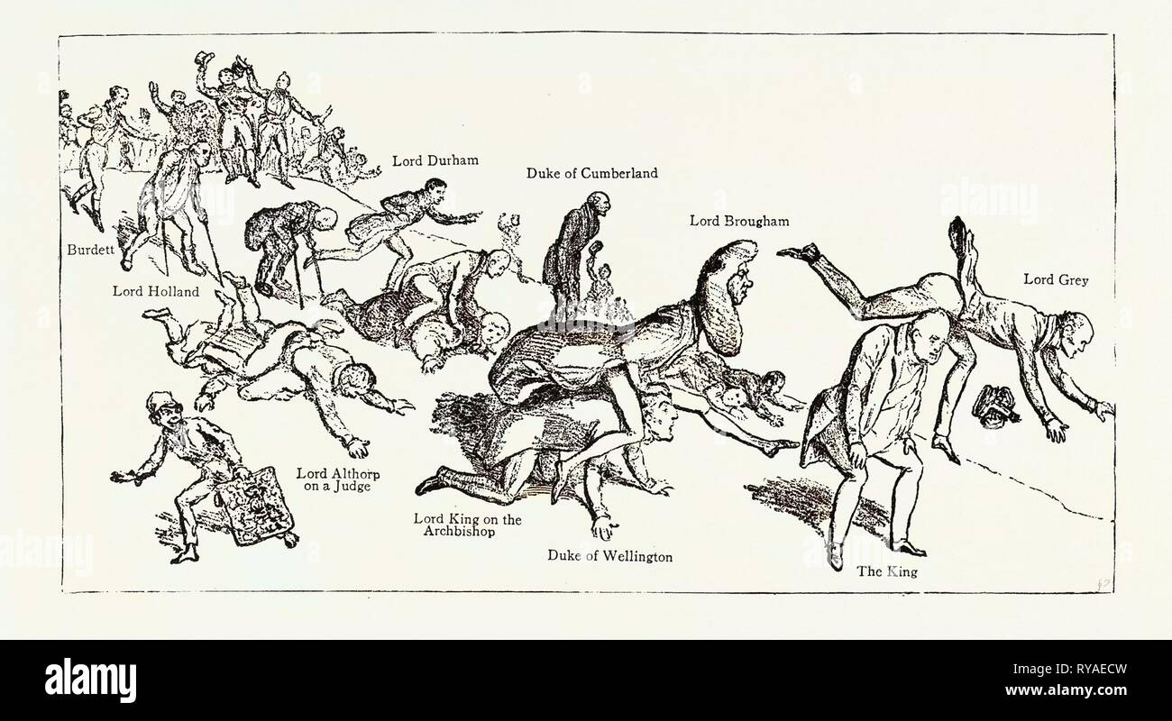 Parlamentarische Wahlen und Wahlkampf in den alten Tagen: J. Doyle: Leap-Frog Down Constitution Hill, 13. April 1831 Stockfoto