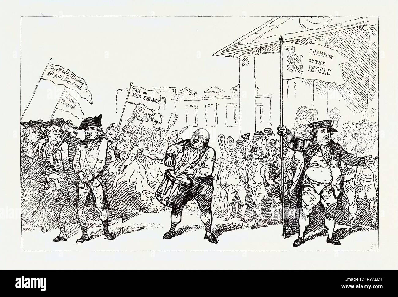 T. Rowlandson: Der Westminster Deserteur getrommelt Aus dem Regiment, die Niederlage von Sir Cecil Wray. Sparpaket, Covent Garden, Westminster Wahl, 1784 Stockfoto