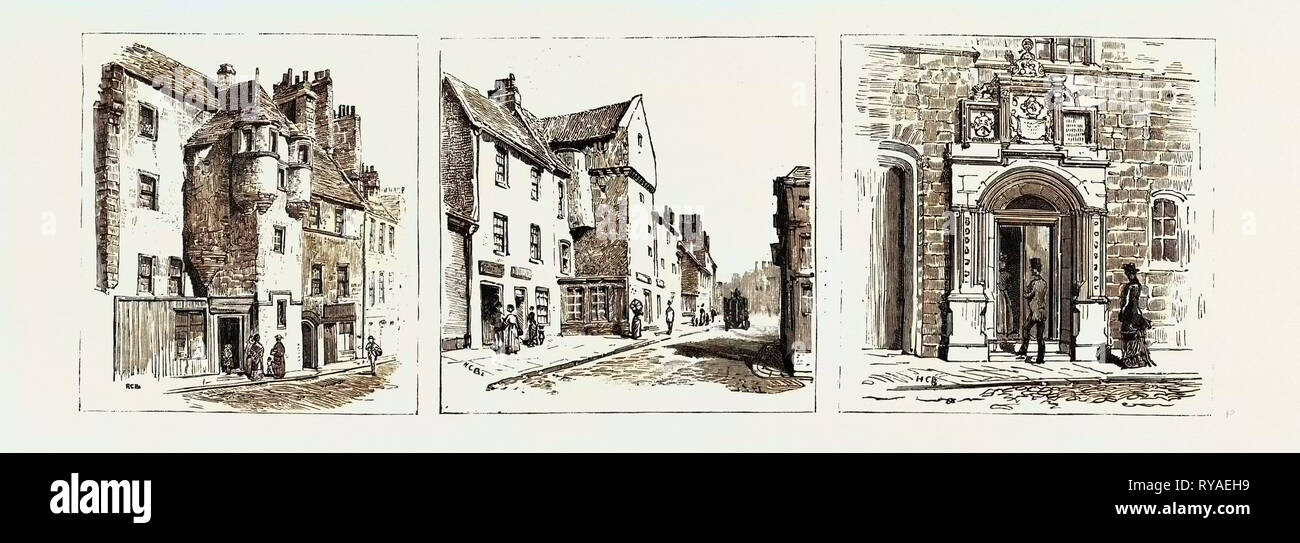 Aberdeen: Das Haus der Jamesone, der Scotch Vandyck (Links), Mar Burg, Gallowgate (Mitte), alte Gateway von Trinity Brüder (Rechts), UK Stockfoto