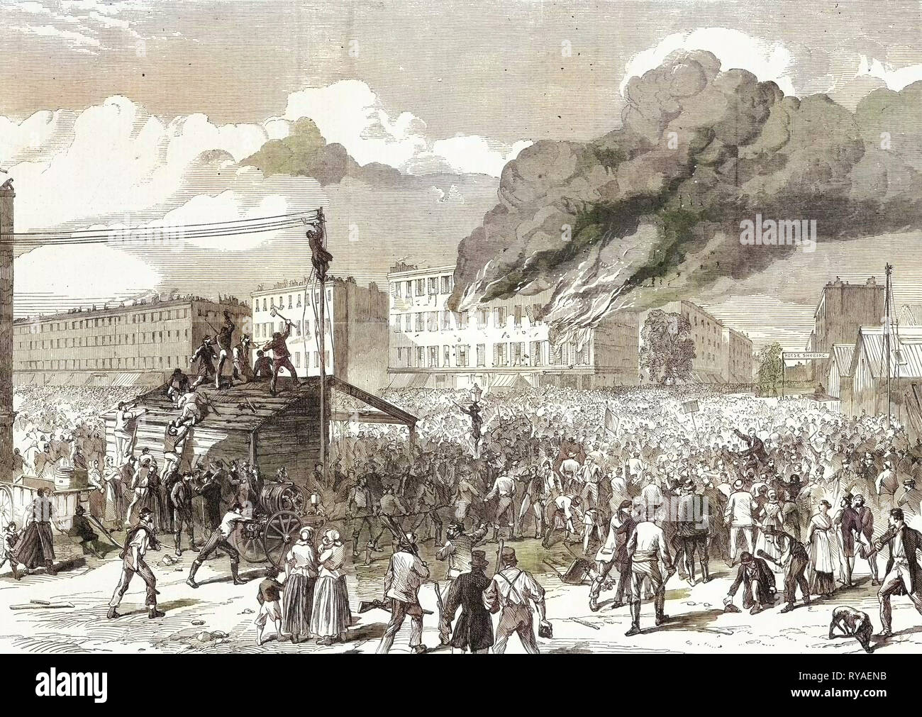 Die Unruhen in New York: Der Mob der Provost Marshal Office 8 August 1863 Brennen Stockfoto