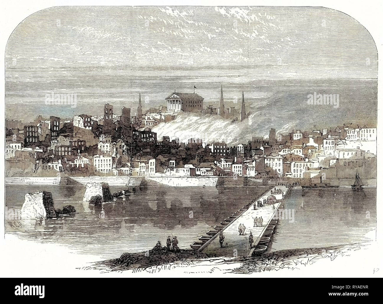 Der Bürgerkrieg in Amerika: Richmond Virginia nach der Eroberung der Stadt Richmond von der James River, 20. Mai 1865 Stockfoto