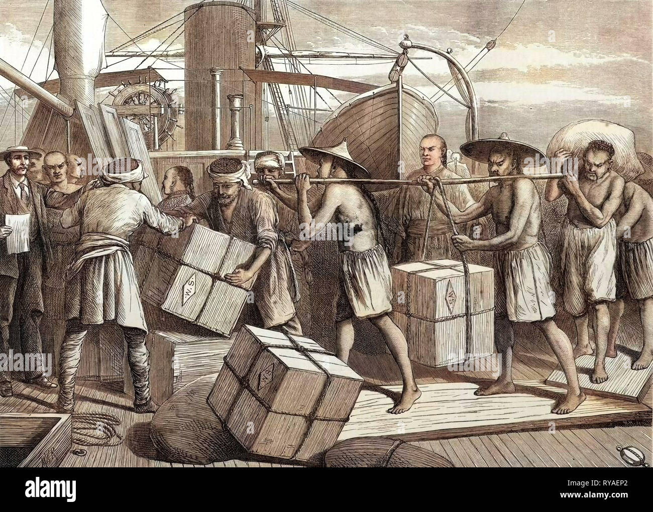 In Cargo in Singapur 1873 Stockfoto