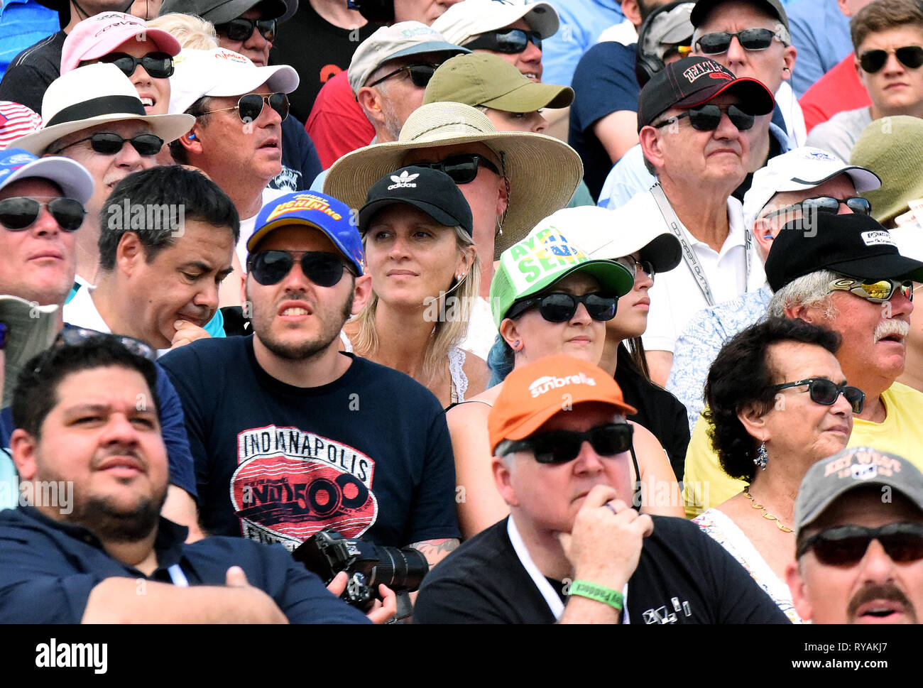 März 10, 2019 - St. Petersburg, Florida, United States-Racing Fans auf der Tribüne genießen Sie die Firestone Grand Prix in St. Petersburg am 10. März 2019 in St. Petersburg, Florida. Das Rennen wurde von Josef Newgarden der Vereinigten Staaten gewonnen. (Paul Hennessy/Alamy) Stockfoto