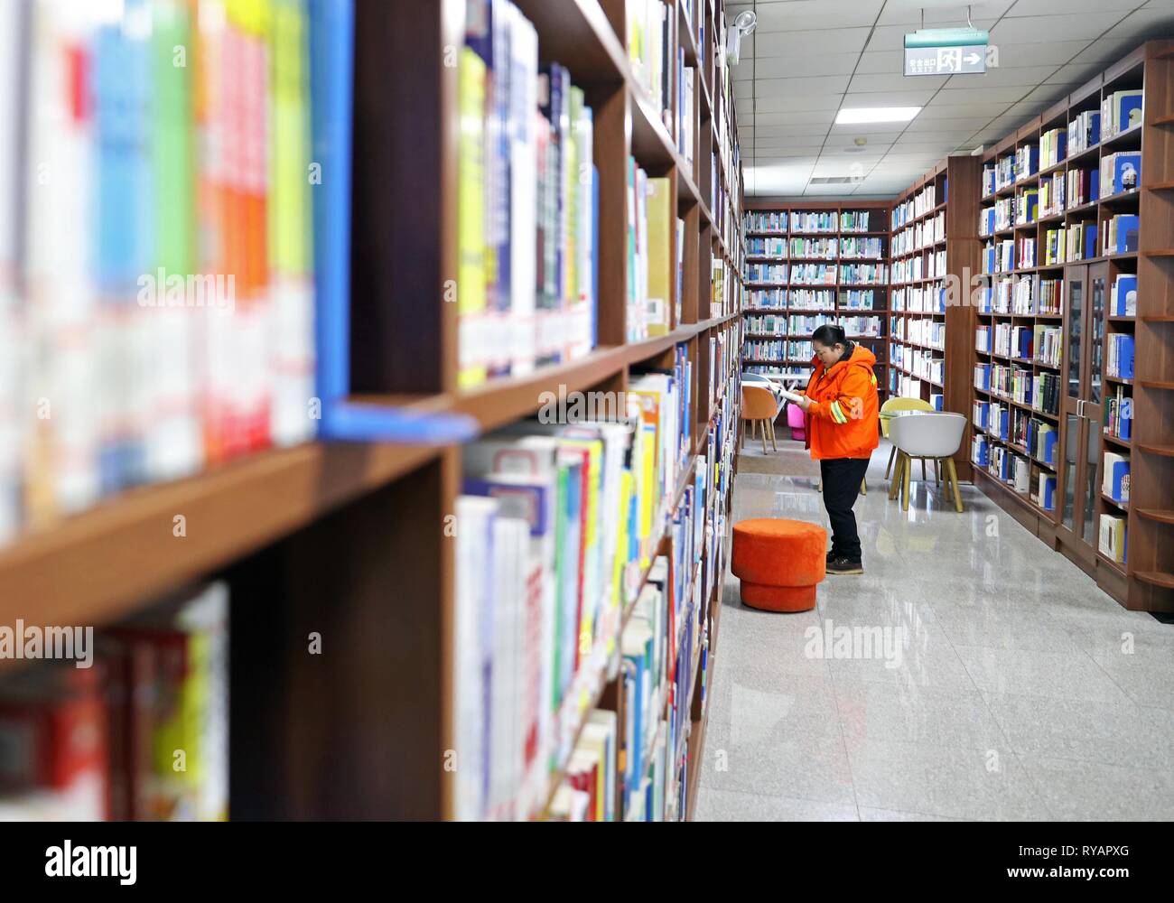 Peking, der chinesischen Provinz Liaoning. 26 Feb, 2019. Zhuang Yan, ein Abgeordneter der 13. Nationalen Volkskongress (NVK), liest in der Bibliothek der Universität für Wissenschaft und Technologie Liaoning im Nordosten Chinas Anshan, Provinz Liaoning, Feb 26, 2019. Credit: Yang Qing/Xinhua/Alamy leben Nachrichten Stockfoto