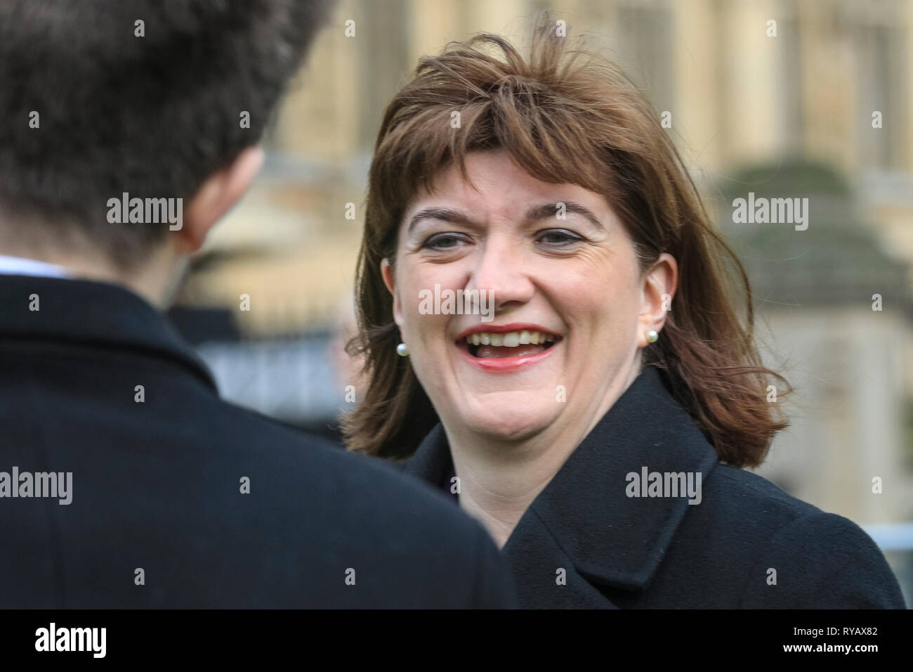 Westminster, London, Großbritannien. 13 Mär, 2019. Nicky Morgan, MP, Konservativ, Mitglied des Europäischen Parlaments (MP) für Loughborough Credit: Imageplotter/Alamy leben Nachrichten Stockfoto