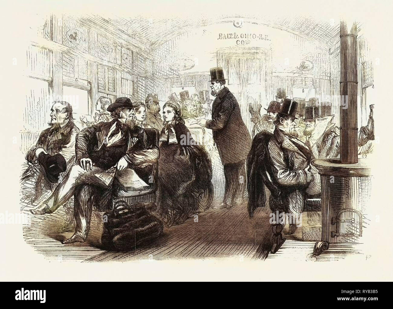 Innenraum der amerikanischen Eisenbahn 1861 Stockfoto