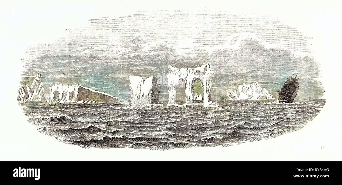 Passage des Schiffes Medway durch Eisberge auf ihre Heimreise Reise von Melbourne 1854 Stockfoto
