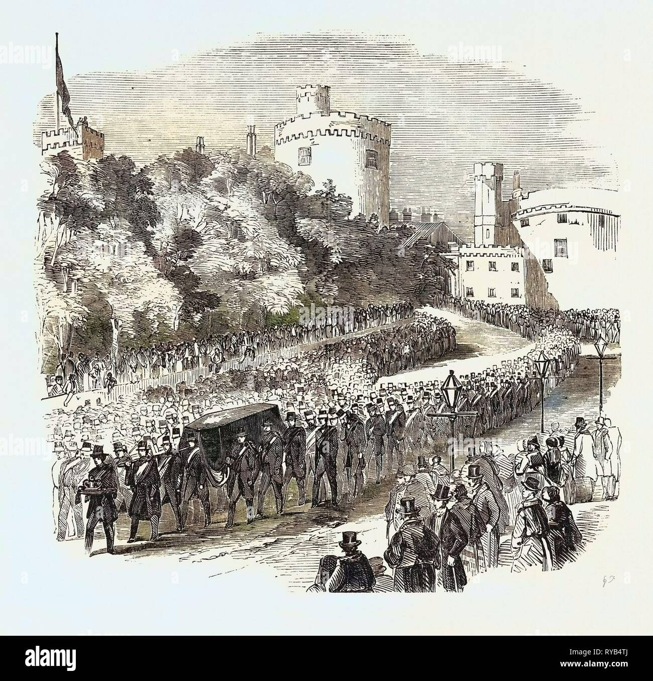 Begräbnis des Verstorbenen Marquis von Ormonde. Die Prozession verlassen Kilkenny Castle 1854 Stockfoto