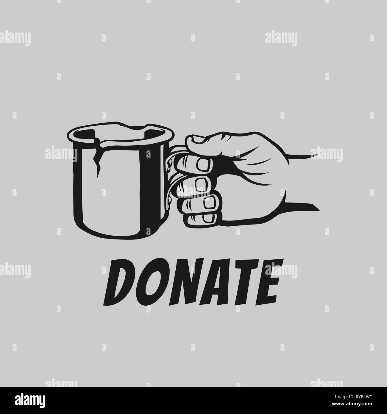 Beggar's Hand mit einem Becher Vector Illustration. Spenden und helfen. Spende Konzept. Hand der Bettler, der um Geld bitten. Stock Vektor