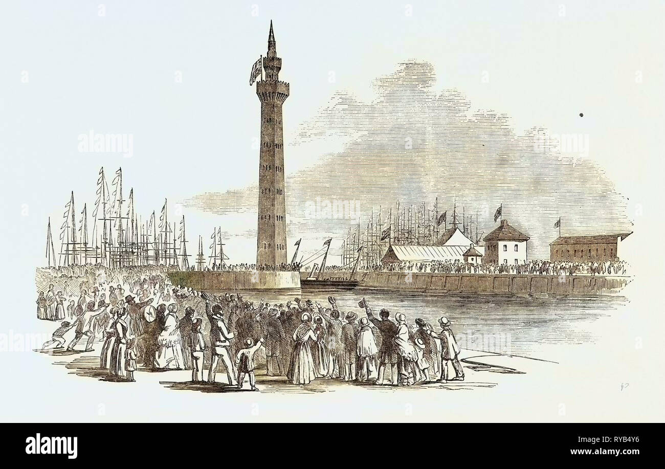 Her Majesty's Besuch in Hull und Grimsby: Die Fee Dampfgarer in Grimsby Docks 1854 Stockfoto