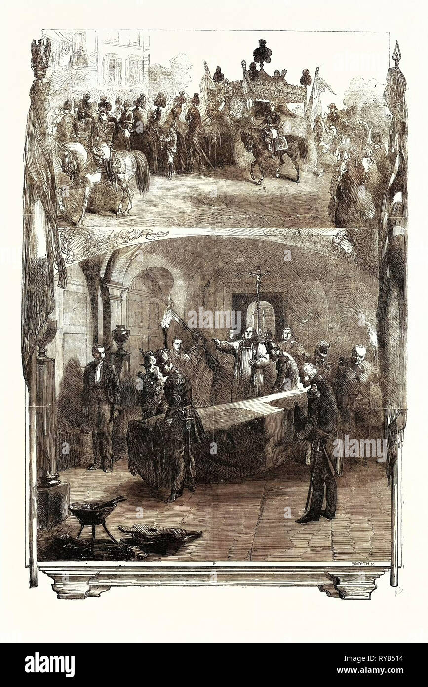 Beerdigung des Marschalls von St. Arnaud in Paris: Internierung des Marschalls von St. Arnaud in das Gewölbe der Marschälle von Frankreich unter der Kirche von Invalides 1854 Stockfoto