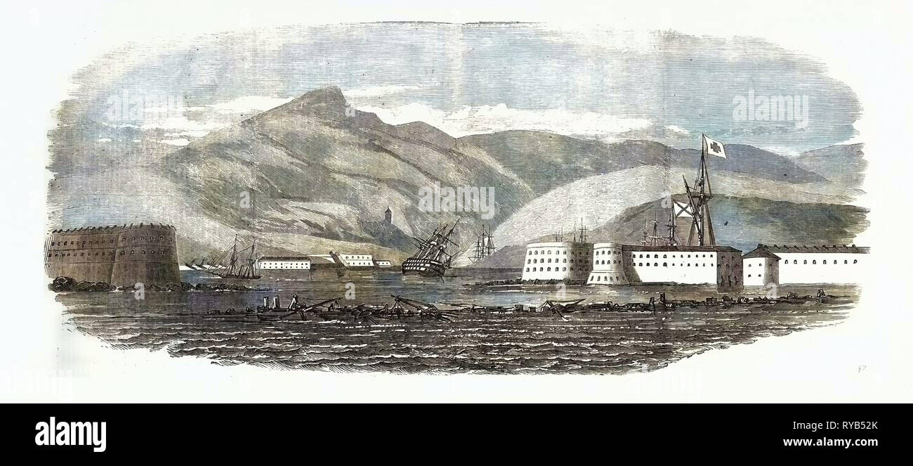 Der Krimkrieg: Die versunkene Schiffe an der Mündung des Hafen von Sebastopol 1854 Stockfoto