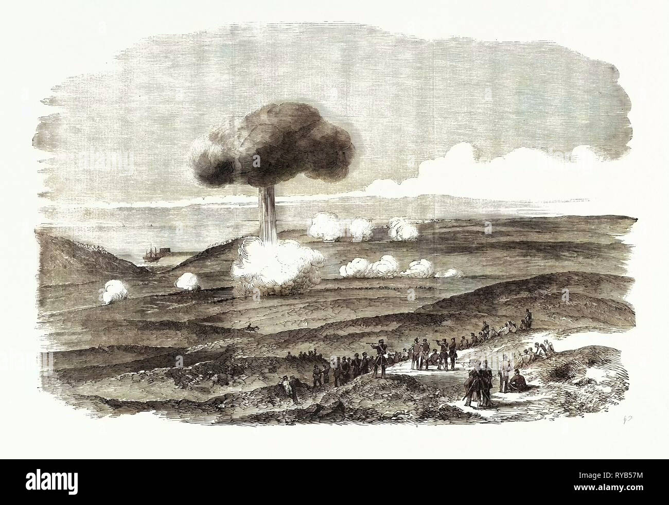 Der Krimkrieg: Die Belagerung von Sewastopol: Explosion von Magazin in englischer Gräben 1854 Stockfoto