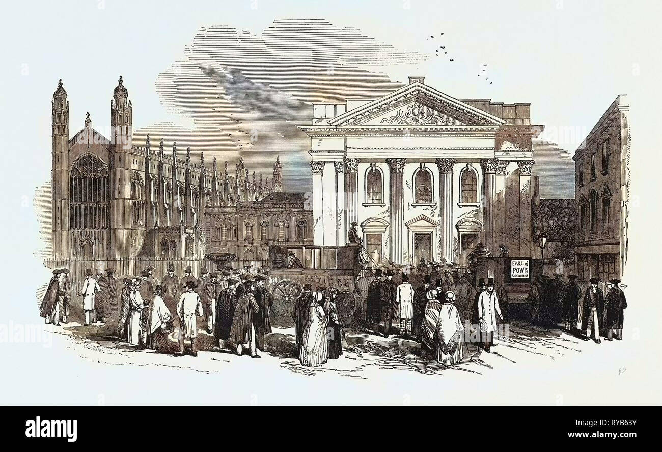Die Cambridge Bundestagswahl Bundestagswahl: Äußere des Senats Haus während der Wahl, UK, 1847 Stockfoto