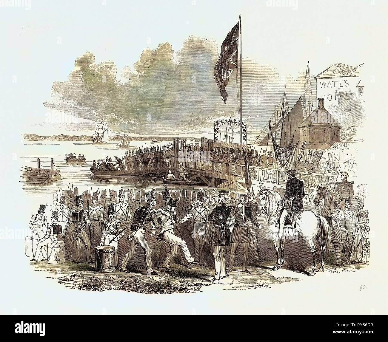 Einschiffung der Truppen in Gravesend, für Auswärtige Dienst: Vorbereitung zu beginnen. Großbritannien, 1846 Stockfoto