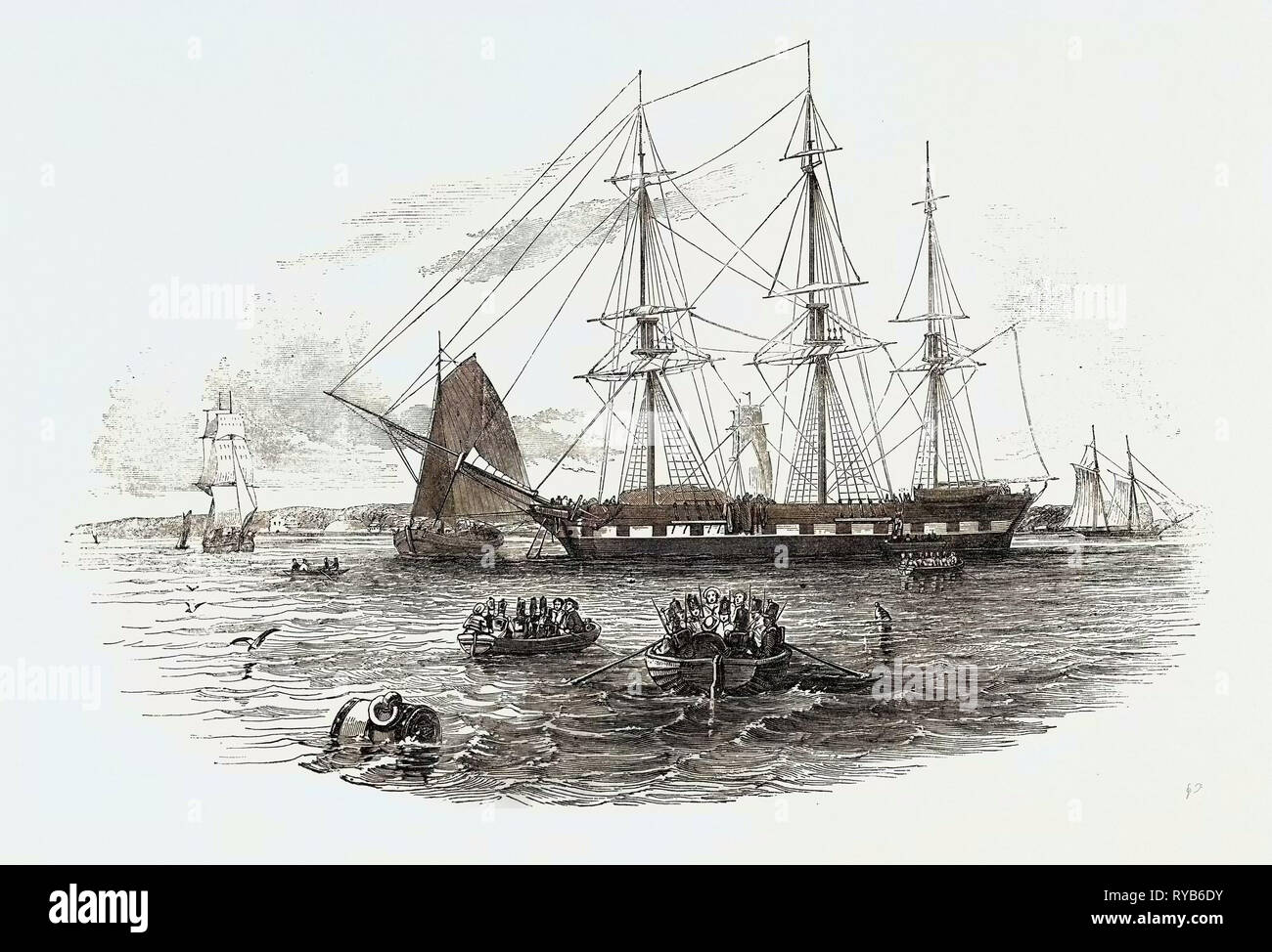 Einschiffung der Truppen in Gravesend, für Auswärtige Dienst, UK, 1846. Stockfoto