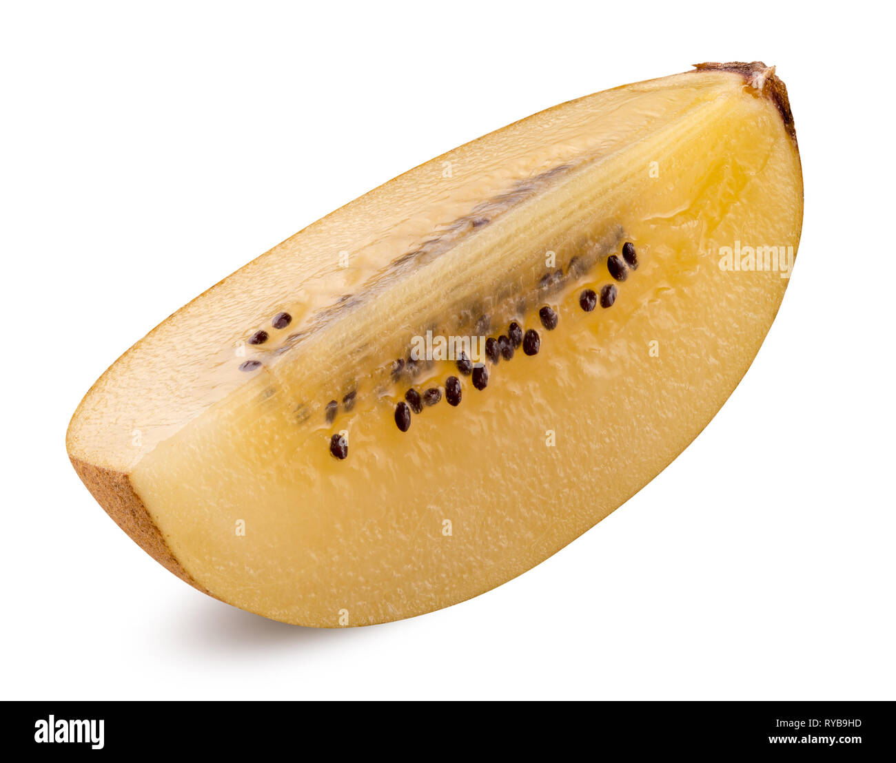 Golden Kiwi Schicht auf einem weißen Hintergrund. Stockfoto