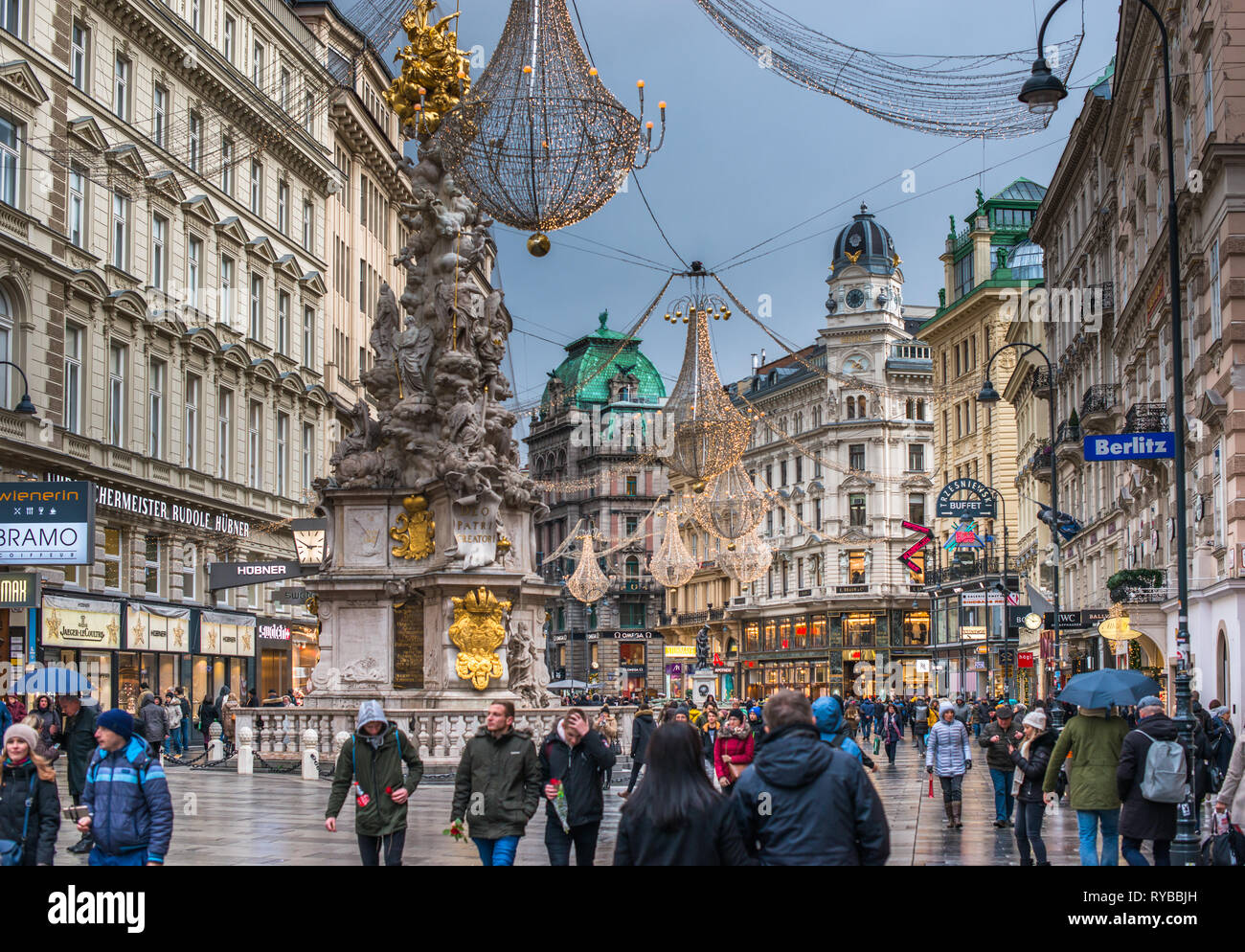 Dreifaltigkeitssäule am Graben zu Weihnachten. Wien, Österreich. Stockfoto