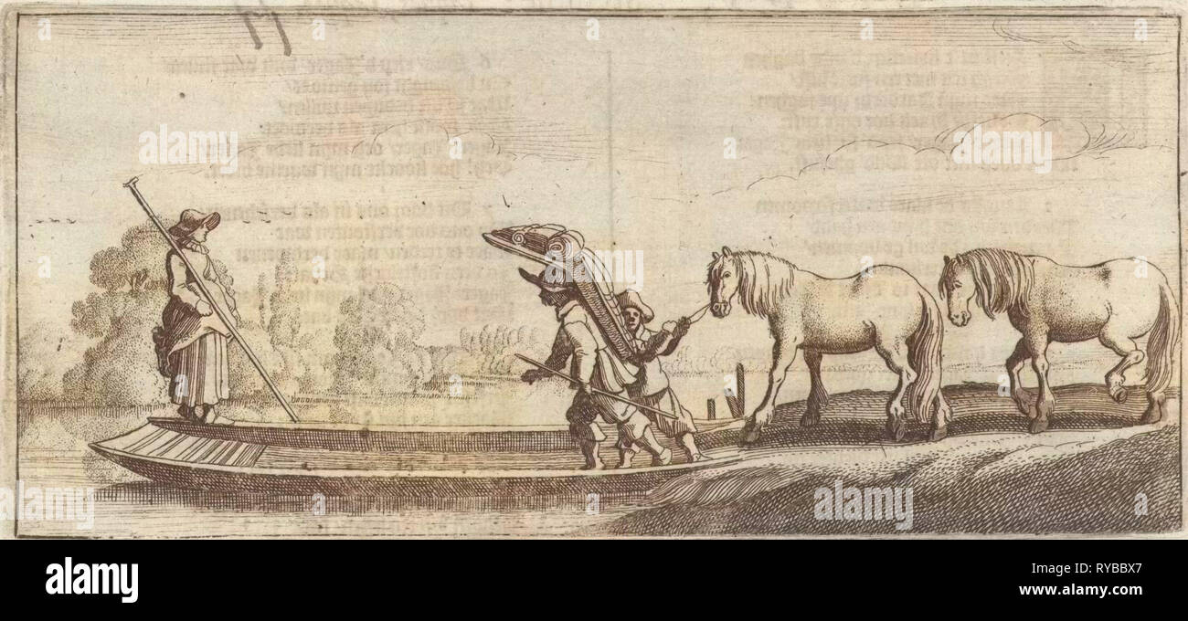 Hausierer und zwei Pferde auf einer Fähre, Jan van de Velde II, Cornelis Willemsz Blaeu-Laken, 1627 Stockfoto