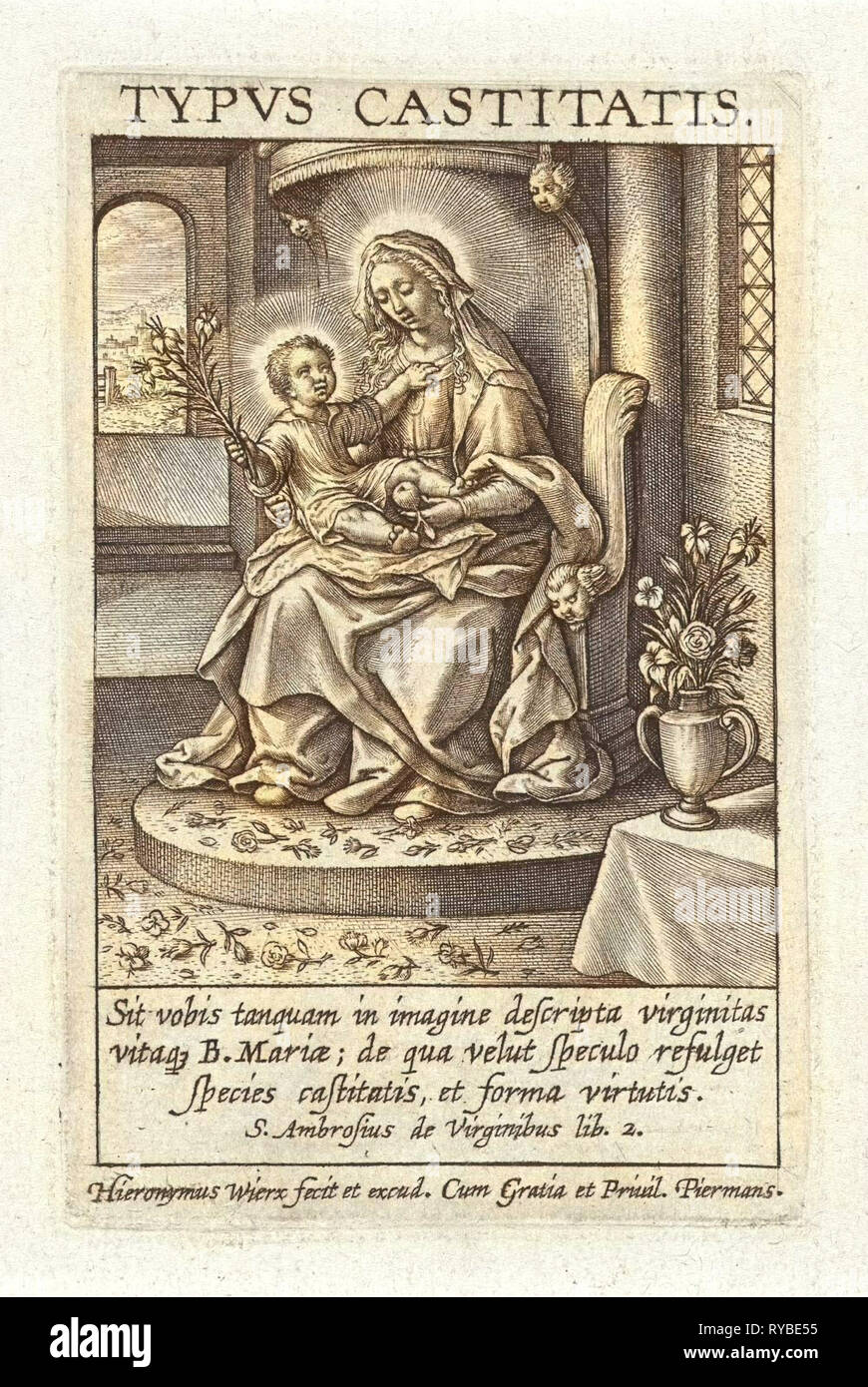 Maria mit dem Jesuskind, Hieronymus Wierix, 1563 - vor 1619 Stockfoto