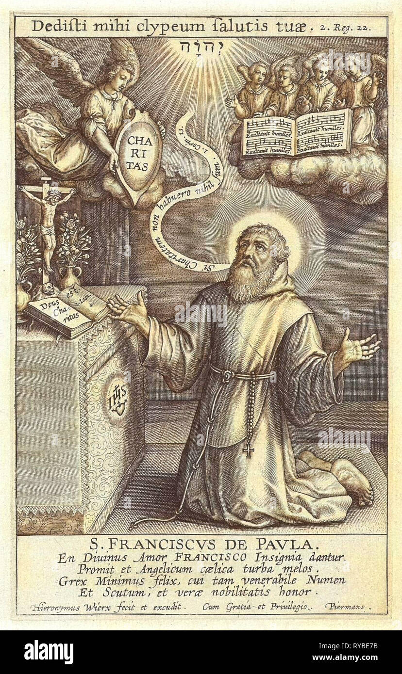 Angel erscheint, St. Franziskus von Paola, Hieronymus Wierix, 1563 - vor 1619 Stockfoto