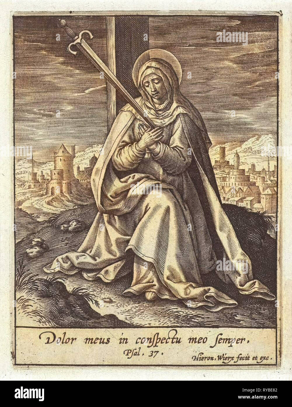 Maria als Mater Dolorosa, Hieronymus Wierix, 1563 - vor 1619 Stockfoto