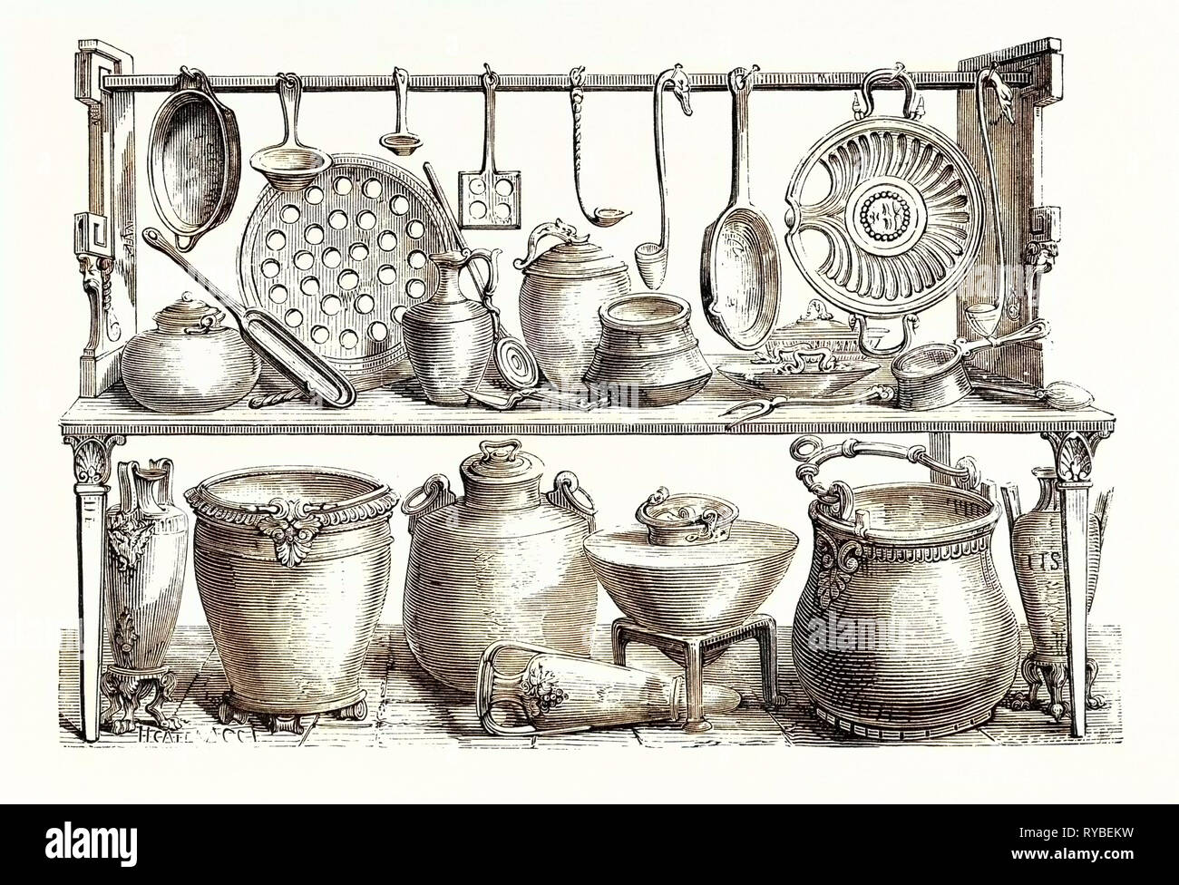 Kochutensilien aus Pompeji im Museum in Neapel Stockfoto