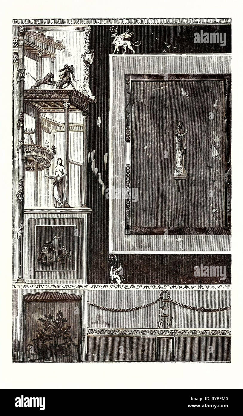 Fresko aus dem Haus der Siricus in Pompeji: Figuren der griechischen und römischen Gottheiten Über Zweidrittel der Größe des Lebens Stockfoto