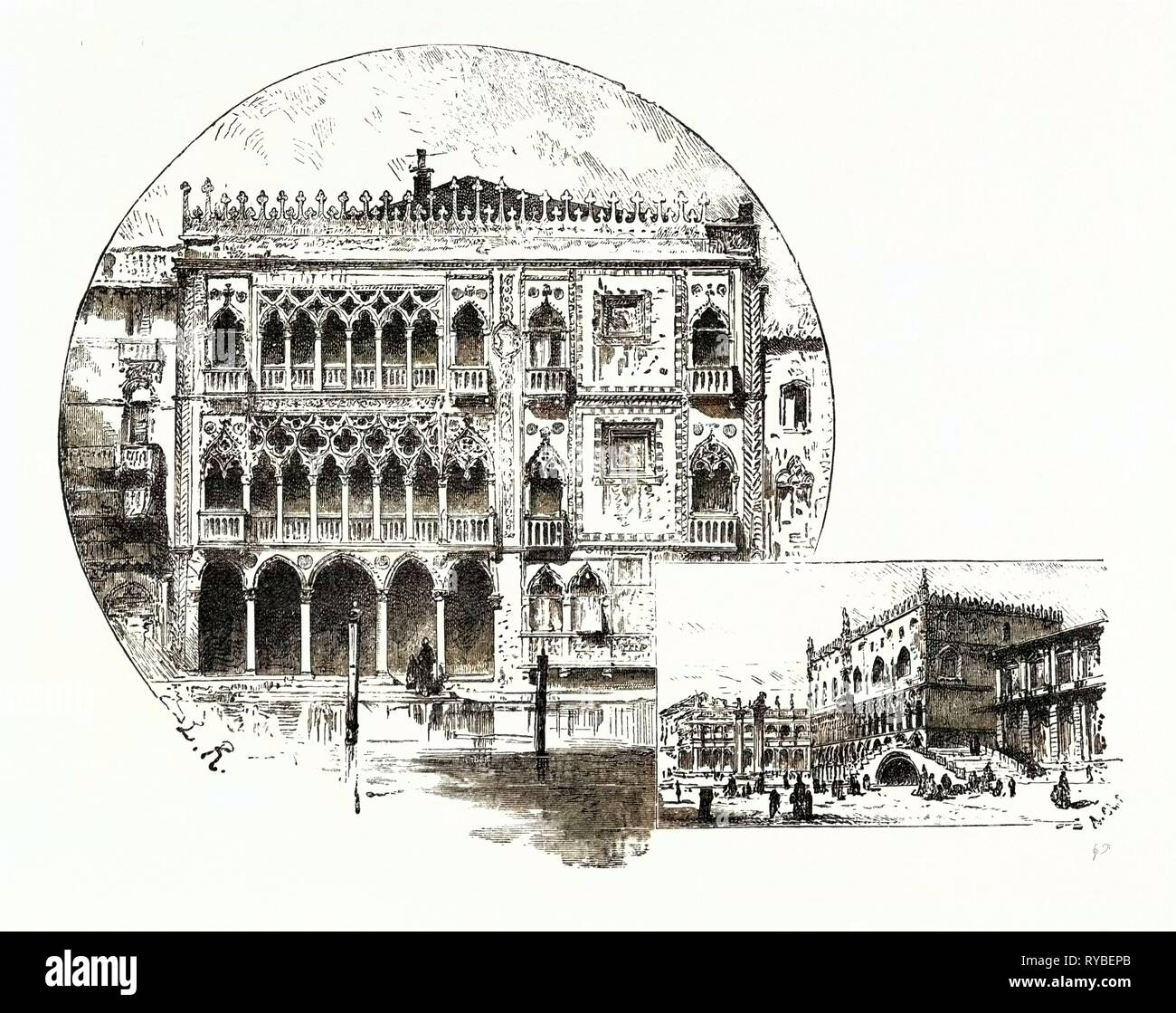 Ca' D'Oro Palast am Canal Grande (Links) Palast des Dogen (Rechts) Venedig Stockfoto