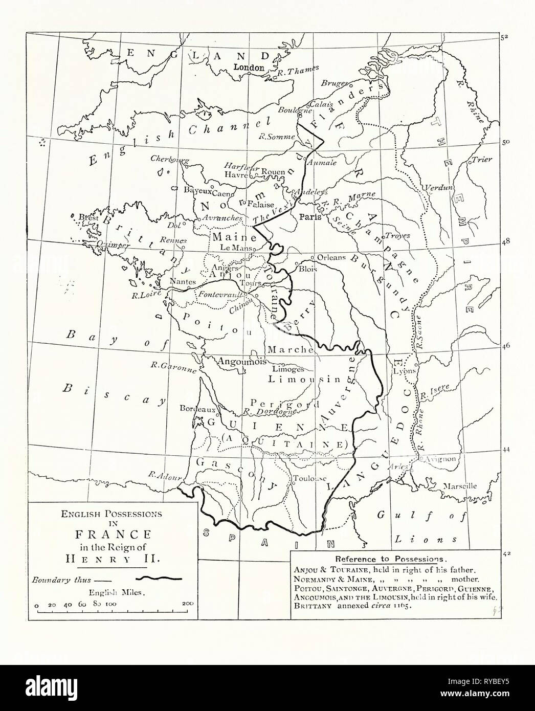 Karte der englischen Besitzungen in Frankreich (1189 Stockfoto