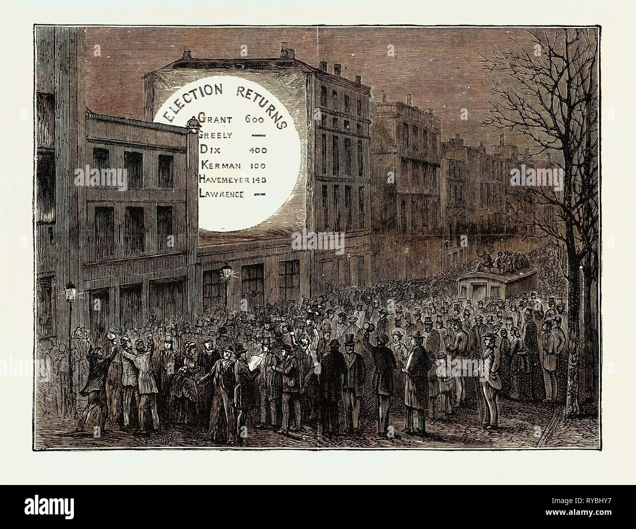 Skizzen in New York während der Präsidentschaftswahl: Die Wahlen magische Laterne Stockfoto
