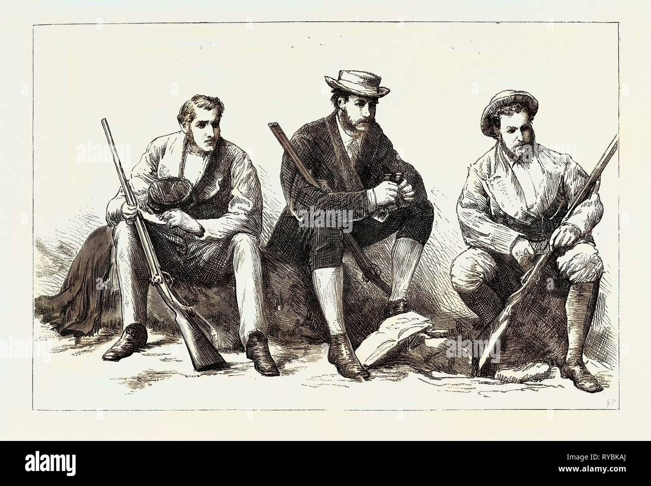 Auf der Suche nach Dr. Livingstone: (von Links nach Rechts) W.O. Livingstone, Esq., Lieutenant L.S. Dawson, Leutnant W. Henn Stockfoto