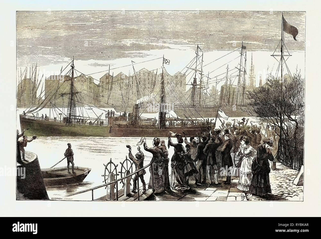 Auf der Suche nach Dr. Livingstone: Der 'Abydos' Verlassen der Londoner Docks Stockfoto