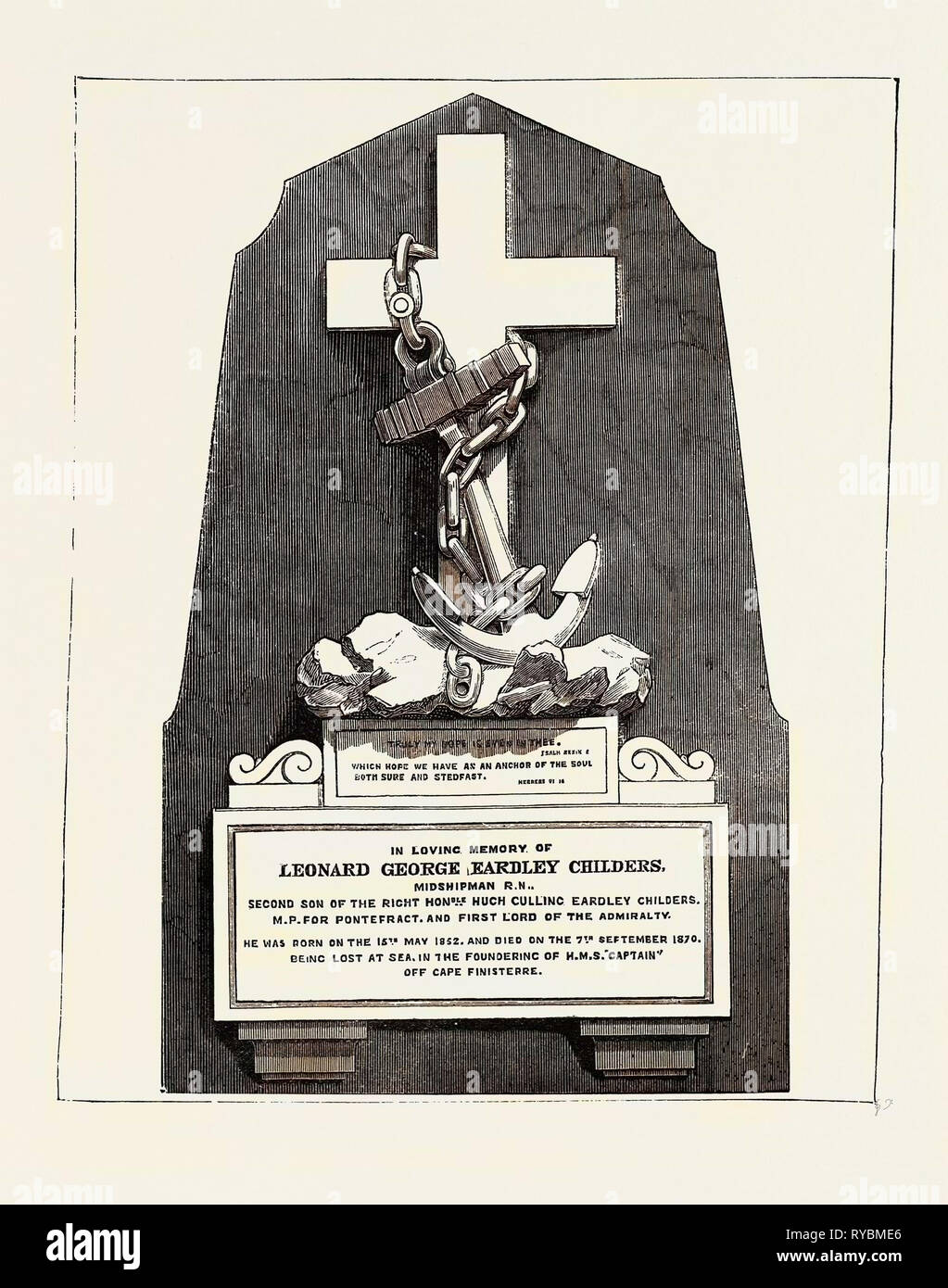 Gedenkstätte von Herrn L.G.E. Childers, Verloren an Bord der H.M.S. 'Captain Stockfoto