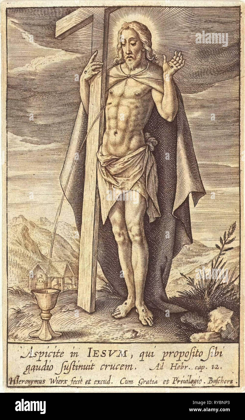 Blut Christi fließt in Kelch, Hieronymus Wierix, 1563 - 1619 Stockfoto