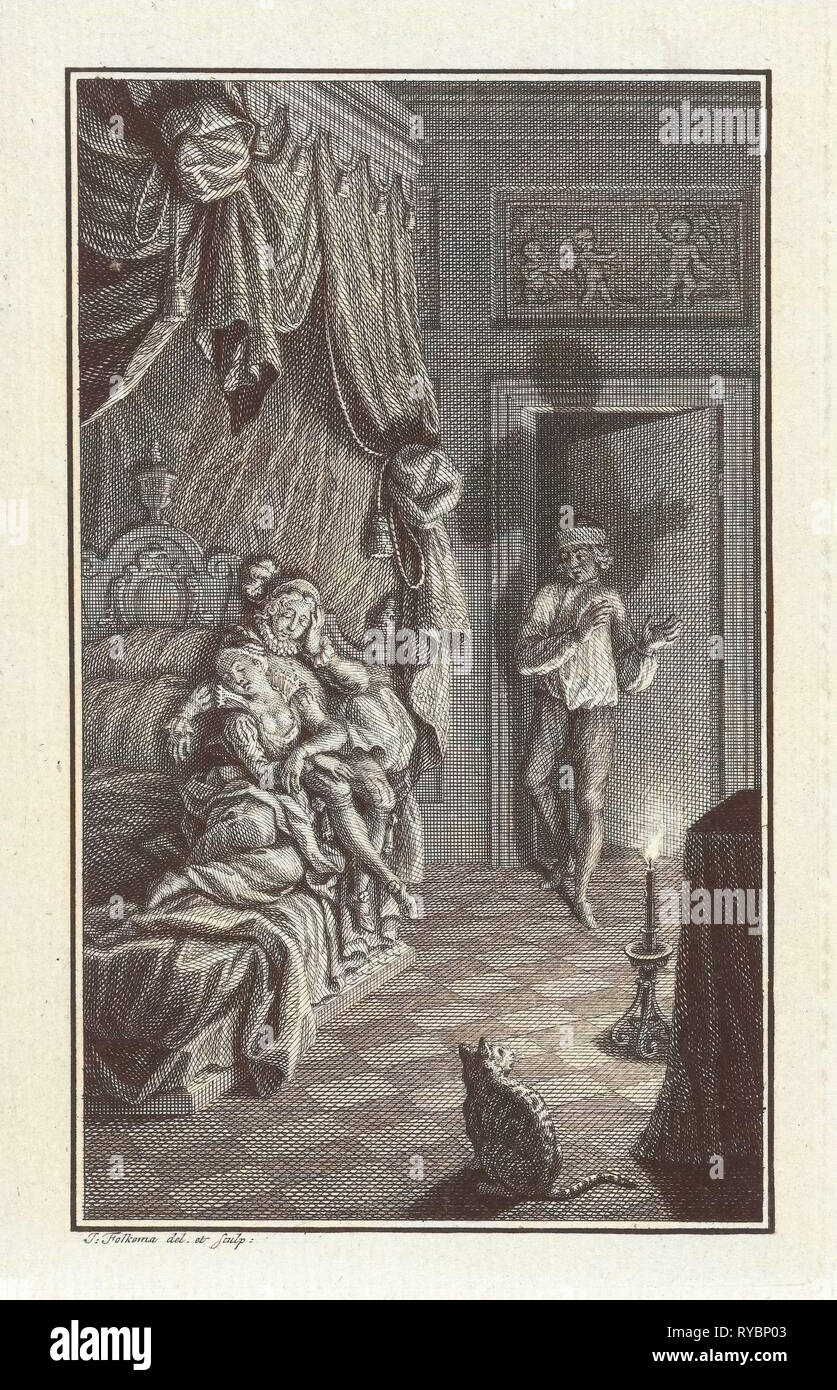 Mann in ein Zimmer, print-Hersteller: Jacob Folkema, 1702-1767 Stockfoto